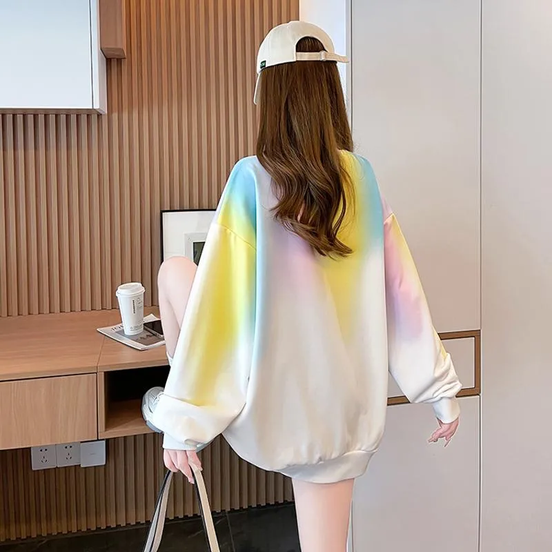 Fiber Twill Gradient Color Tie-Dye Round Neck Sweatshirt