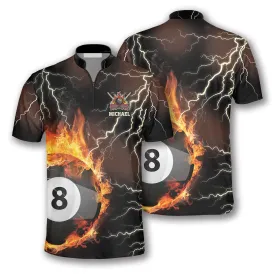 Fire Flame Lightning Custom Billiard Jerseys for Men, Perfect Gift for Billiard Player