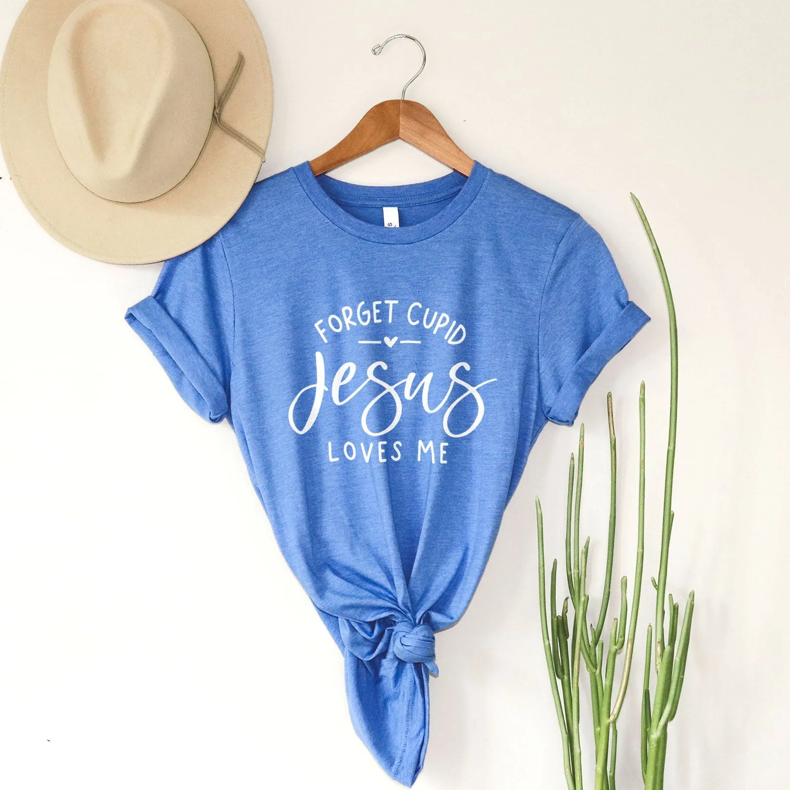 Forget Cupid Jesus Loves Me Tee Shirts For Women - Christian Shirts for Women - Religious Tee Shirts