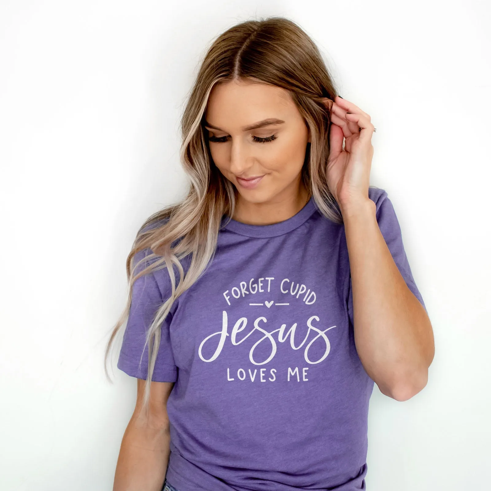 Forget Cupid Jesus Loves Me Tee Shirts For Women - Christian Shirts for Women - Religious Tee Shirts