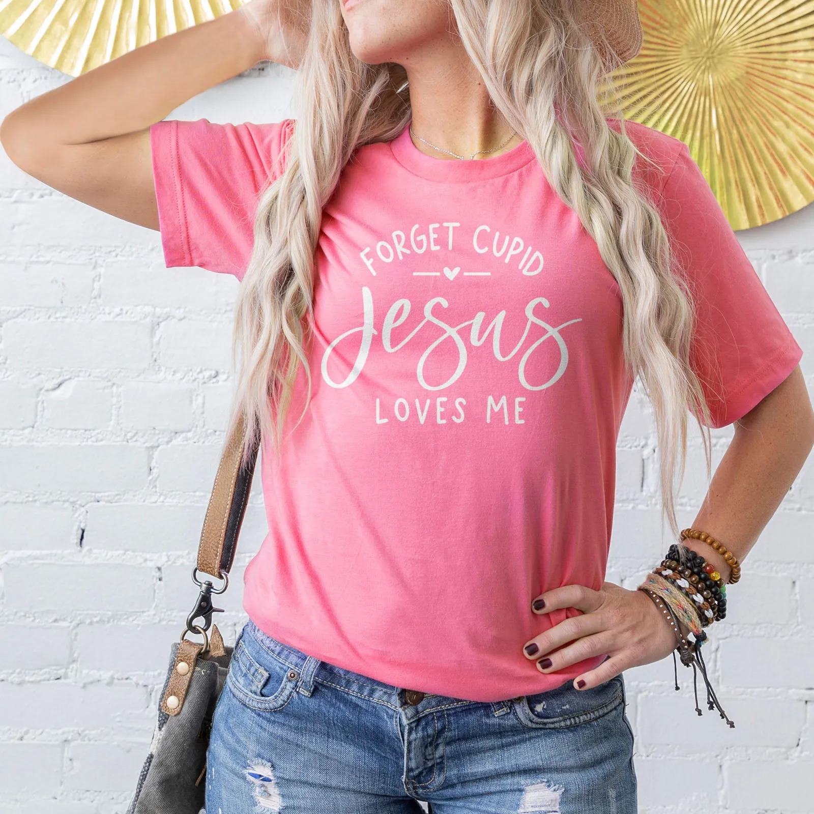 Forget Cupid Jesus Loves Me Tee Shirts For Women - Christian Shirts for Women - Religious Tee Shirts