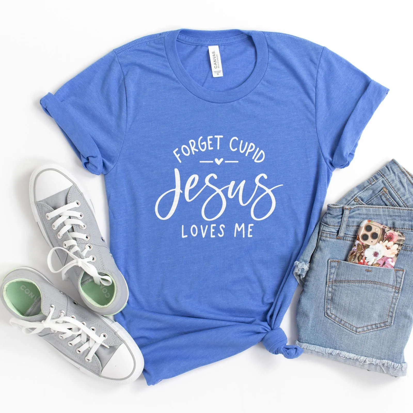 Forget Cupid Jesus Loves Me Tee Shirts For Women - Christian Shirts for Women - Religious Tee Shirts