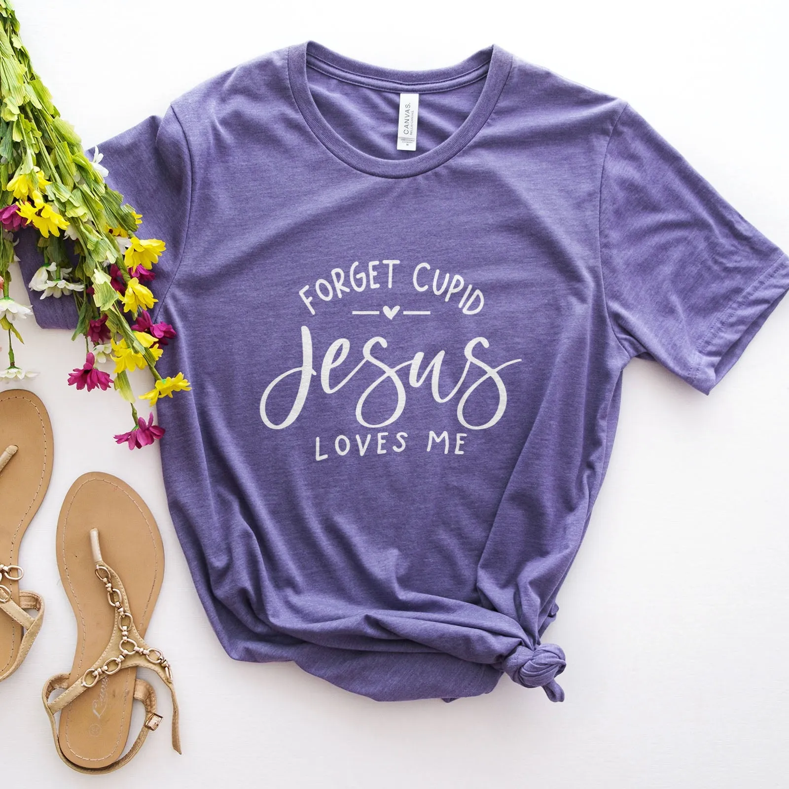 Forget Cupid Jesus Loves Me Tee Shirts For Women - Christian Shirts for Women - Religious Tee Shirts