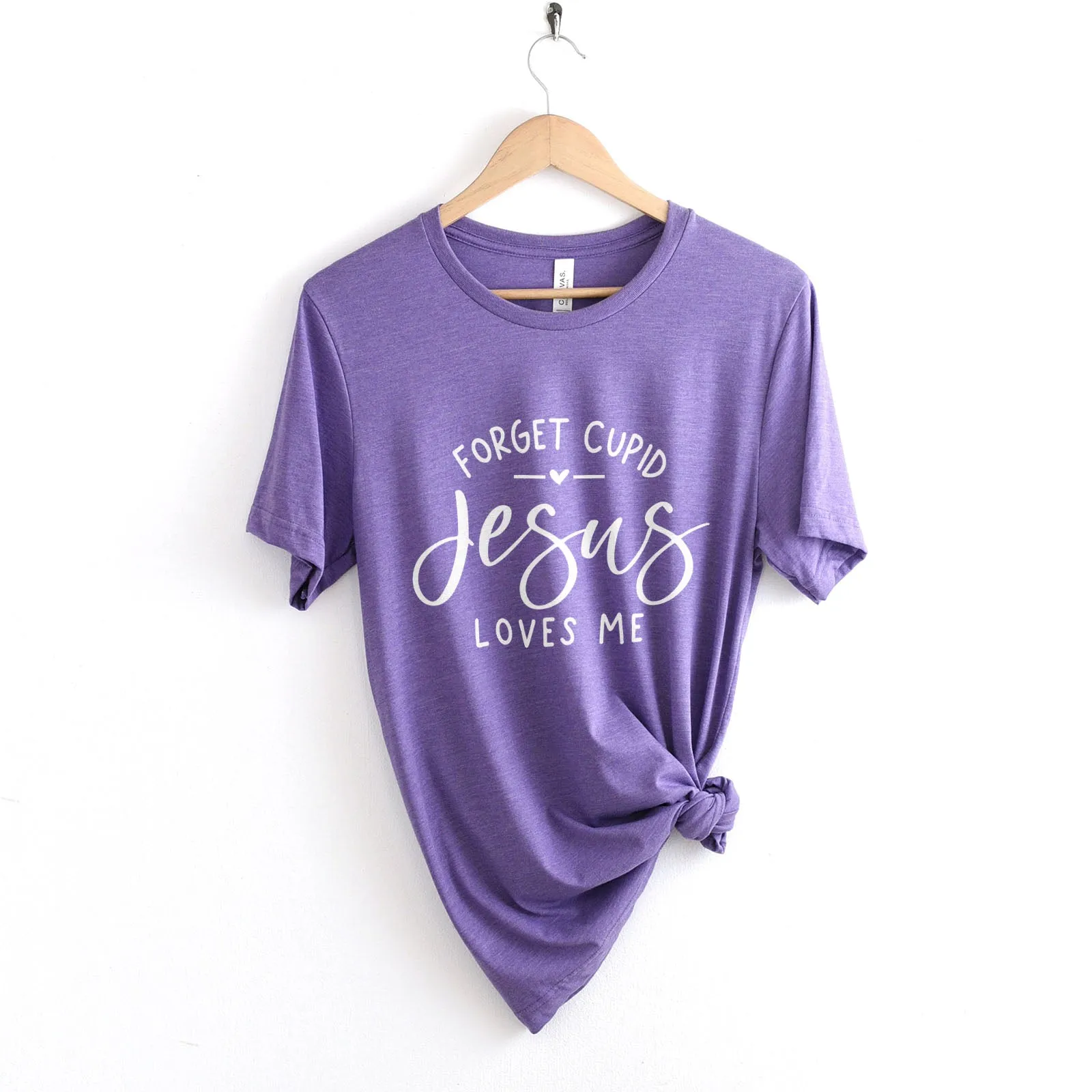 Forget Cupid Jesus Loves Me Tee Shirts For Women - Christian Shirts for Women - Religious Tee Shirts