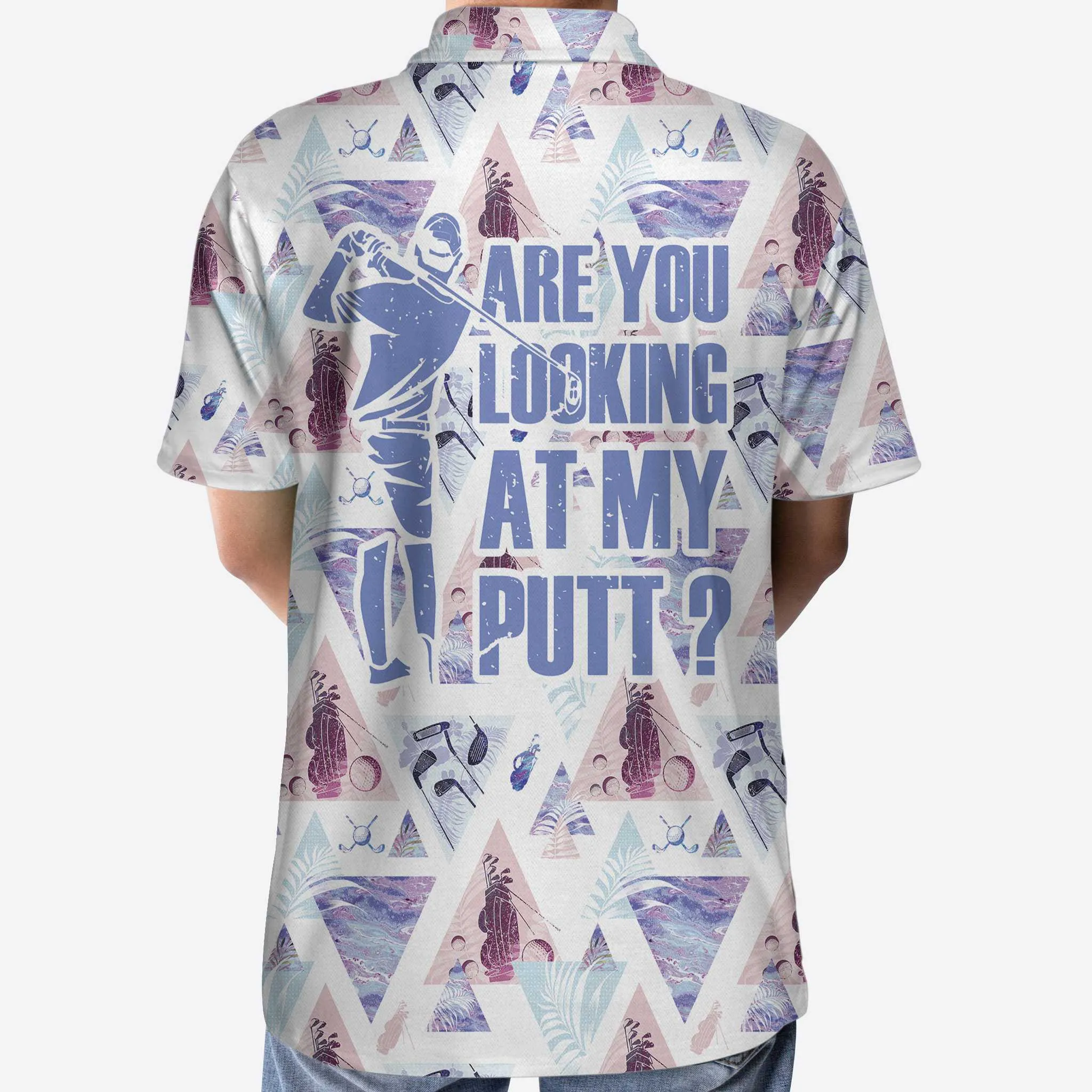 Geometric Triangle Pattern Short Sleeve Golf Polo Shirt, Are You Looking At My Putt Polo Shirt, Funny Golf Shirt For Men Coolspod