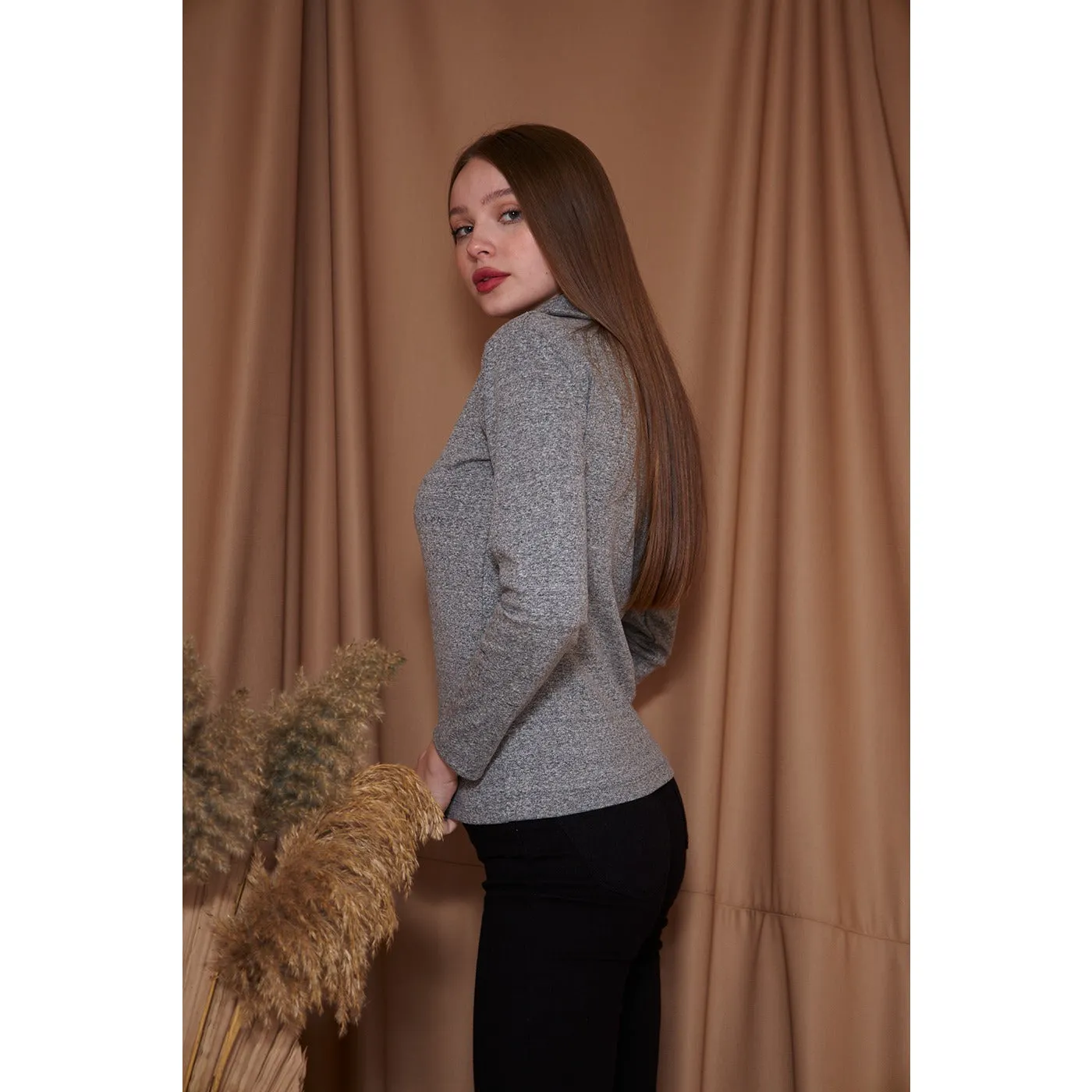 Grey Melange Polo Sweatshirt