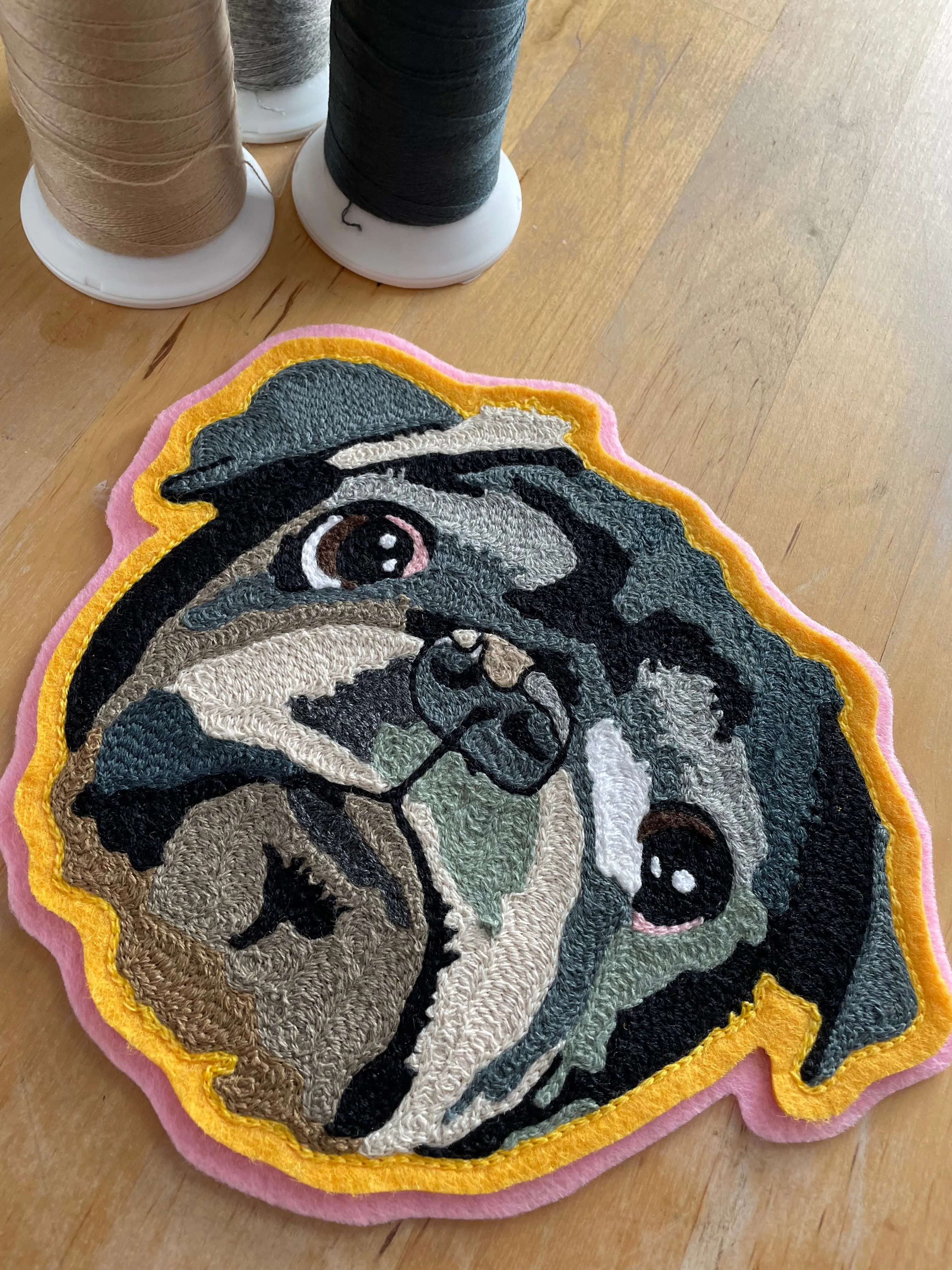 Handmade Handcranked Chainstitch Embroidered Custom Pet Portrait Patch - LARGE