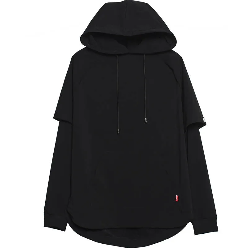 Harajuku Hoodies Men Autumn Slim Fake Two Pieces Pullover Hip Hop Streetwear Hoodies Sweatshirts Techwear Black Clothes