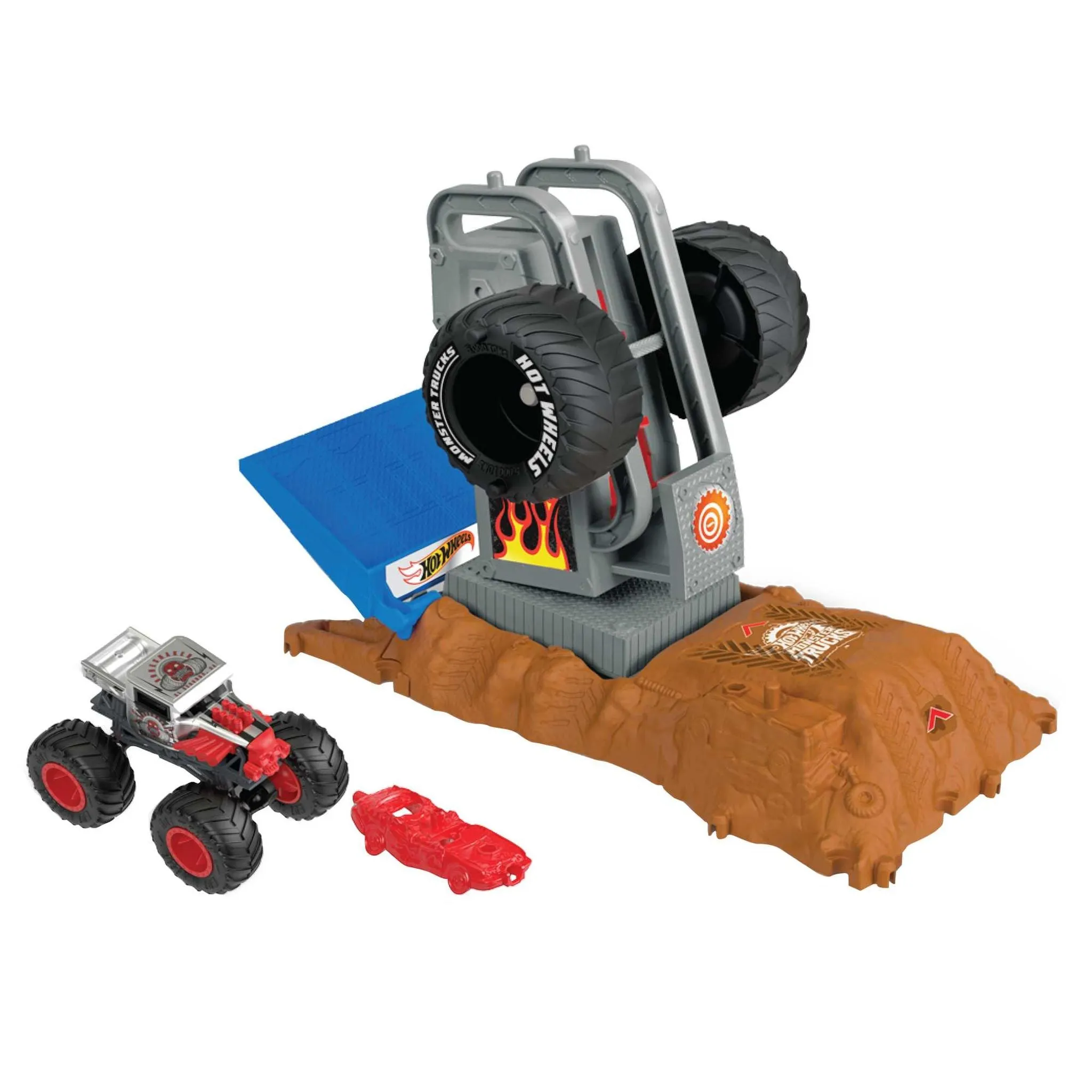 Hot Wheels Monster Trucks Arena Smashers Bone Shaker Tire Press Challenge Playset