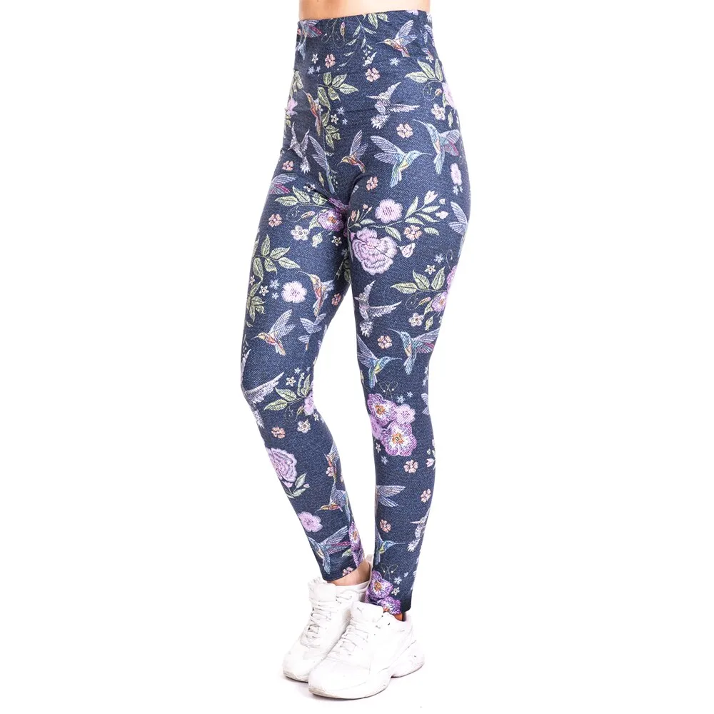 Humming bird imitate Jeans Print Legging Push Up Fashion Pants High Waist Workout Jogging For Women Athleisure Training Leggings