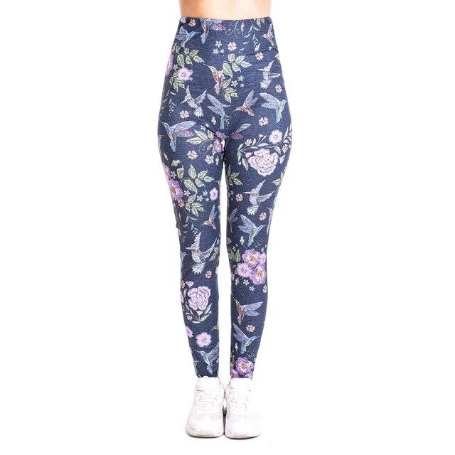 Humming bird imitate Jeans Print Legging Push Up Fashion Pants High Waist Workout Jogging For Women Athleisure Training Leggings