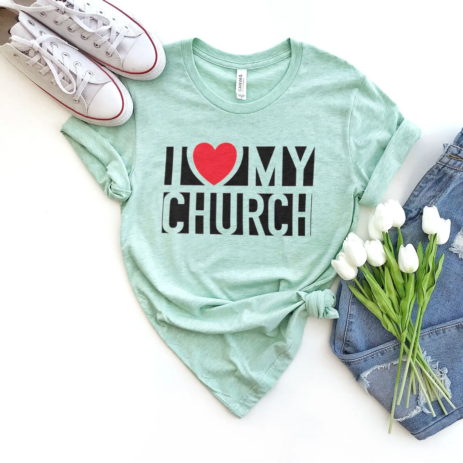 I Love My Church Tee Shirts For Women - Christian Shirts for Women - Religious Tee Shirts