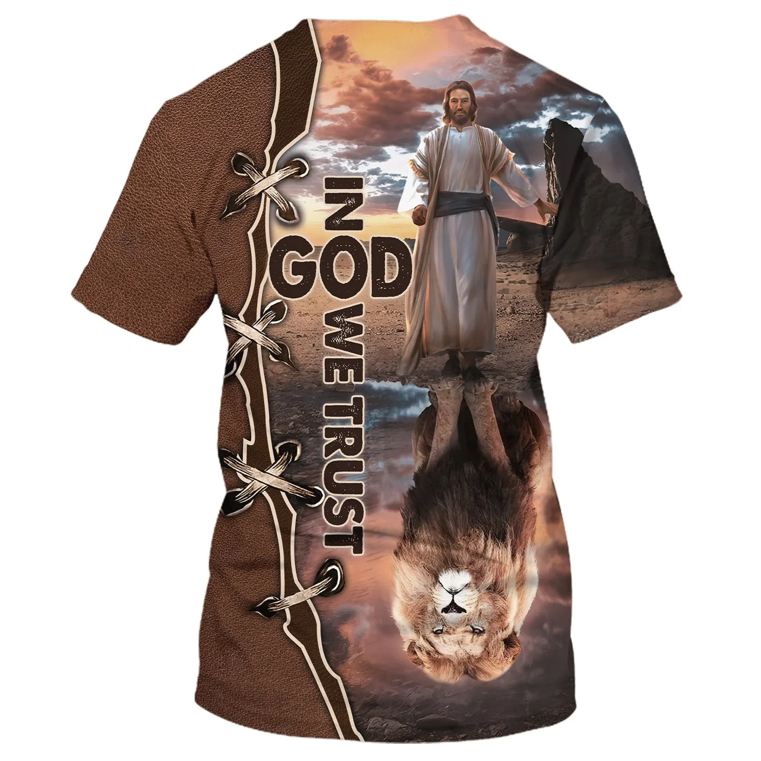 In God We Trust Jesus And The Lions 3D All Over Printed Shirt for Men and Women