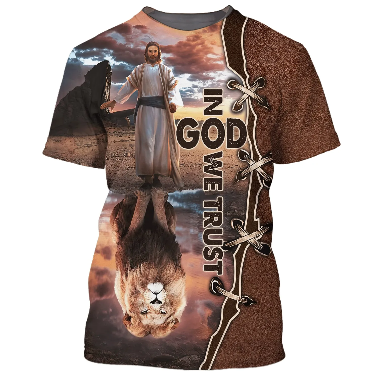 In God We Trust Jesus And The Lions 3D All Over Printed Shirt for Men and Women