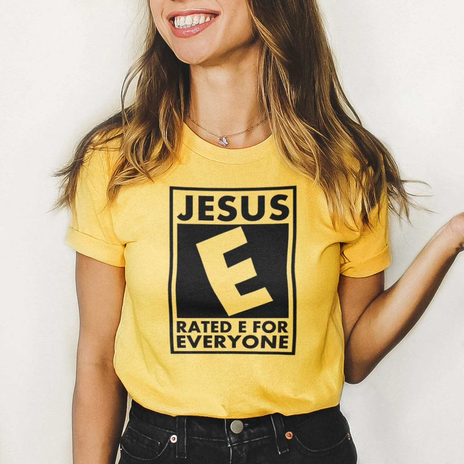 Jesus Rated E For Everyone Tee Shirts For Women - Christian Shirts for Women - Religious Tee Shirts