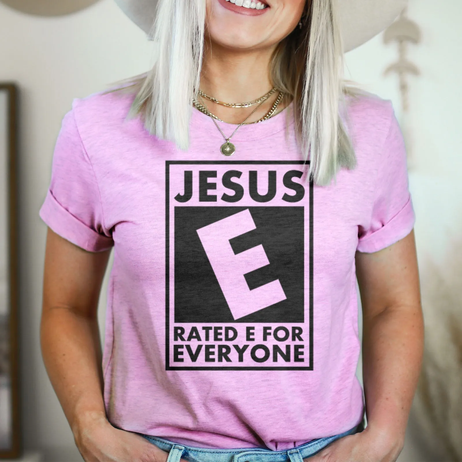 Jesus Rated E For Everyone Tee Shirts For Women - Christian Shirts for Women - Religious Tee Shirts