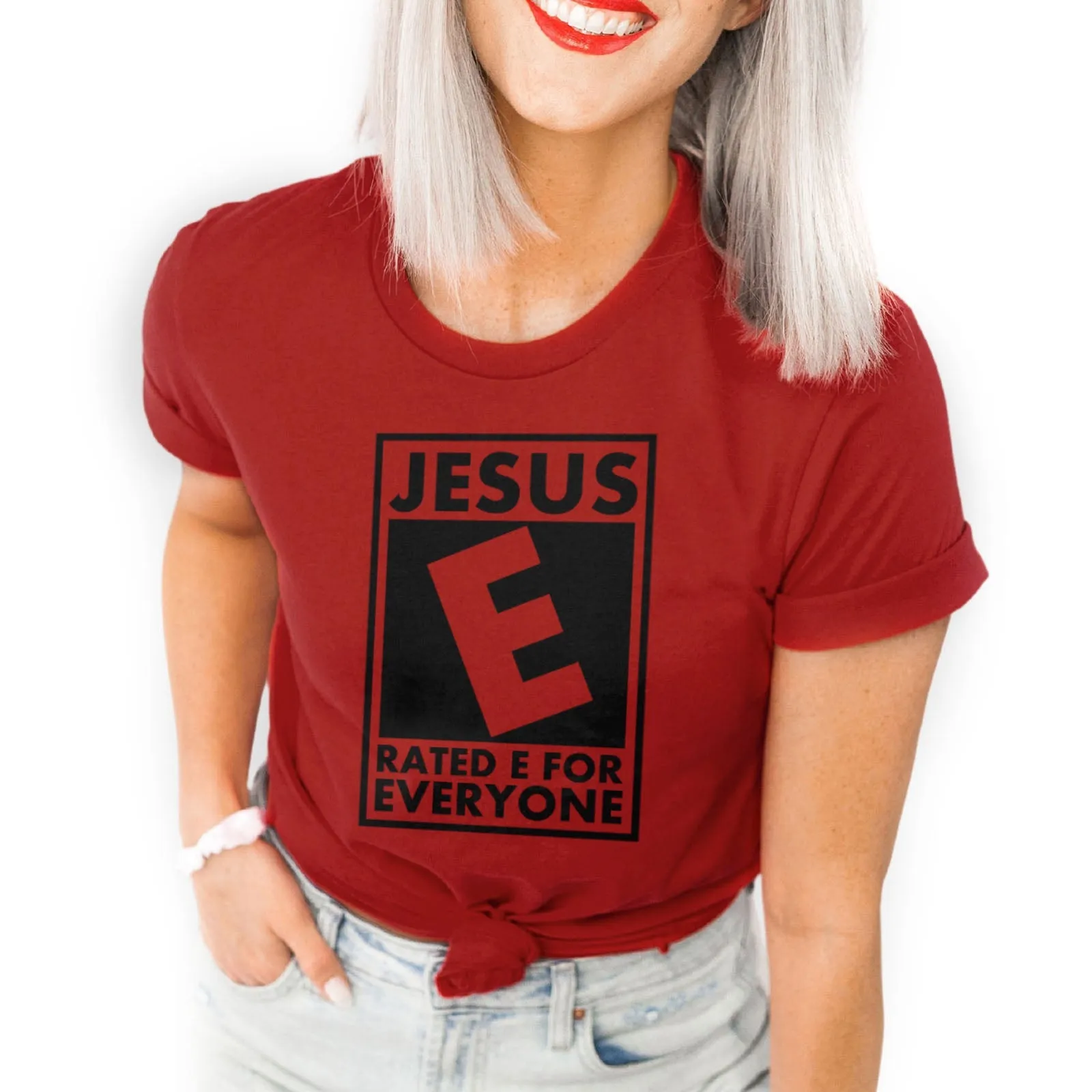 Jesus Rated E For Everyone Tee Shirts For Women - Christian Shirts for Women - Religious Tee Shirts