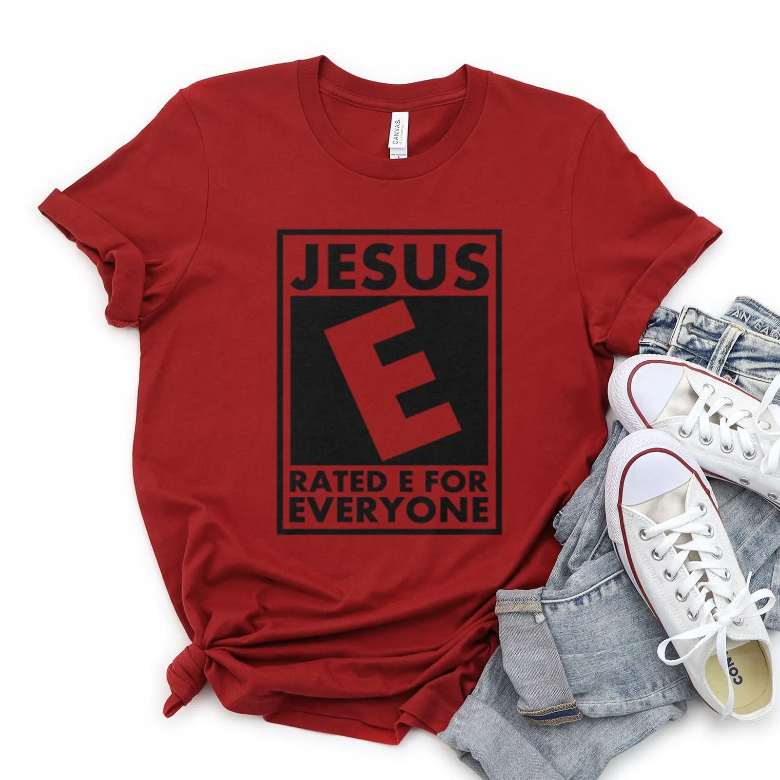 Jesus Rated E For Everyone Tee Shirts For Women - Christian Shirts for Women - Religious Tee Shirts