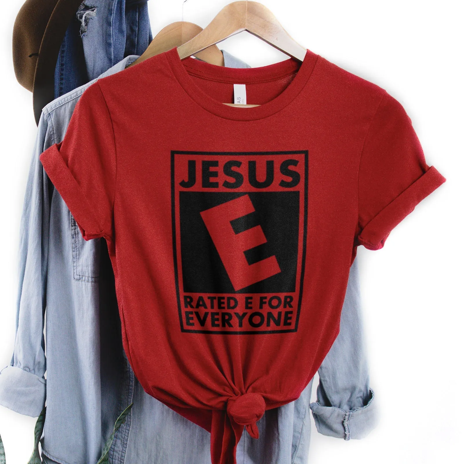 Jesus Rated E For Everyone Tee Shirts For Women - Christian Shirts for Women - Religious Tee Shirts