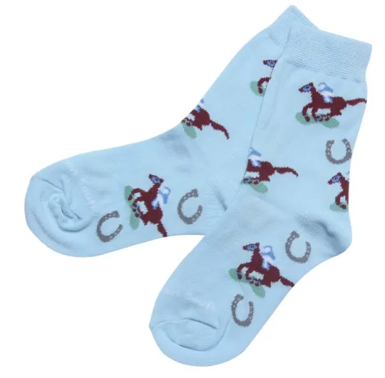 Kids Light Blue Horse Racing Socks