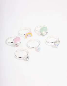 Kids Silver Shell Ring 6-Pack