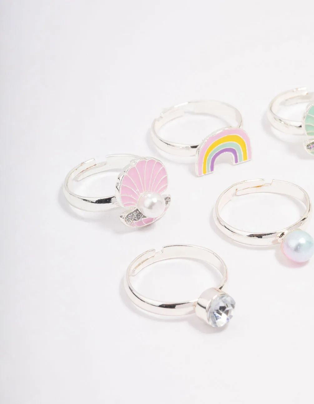 Kids Silver Shell Ring 6-Pack