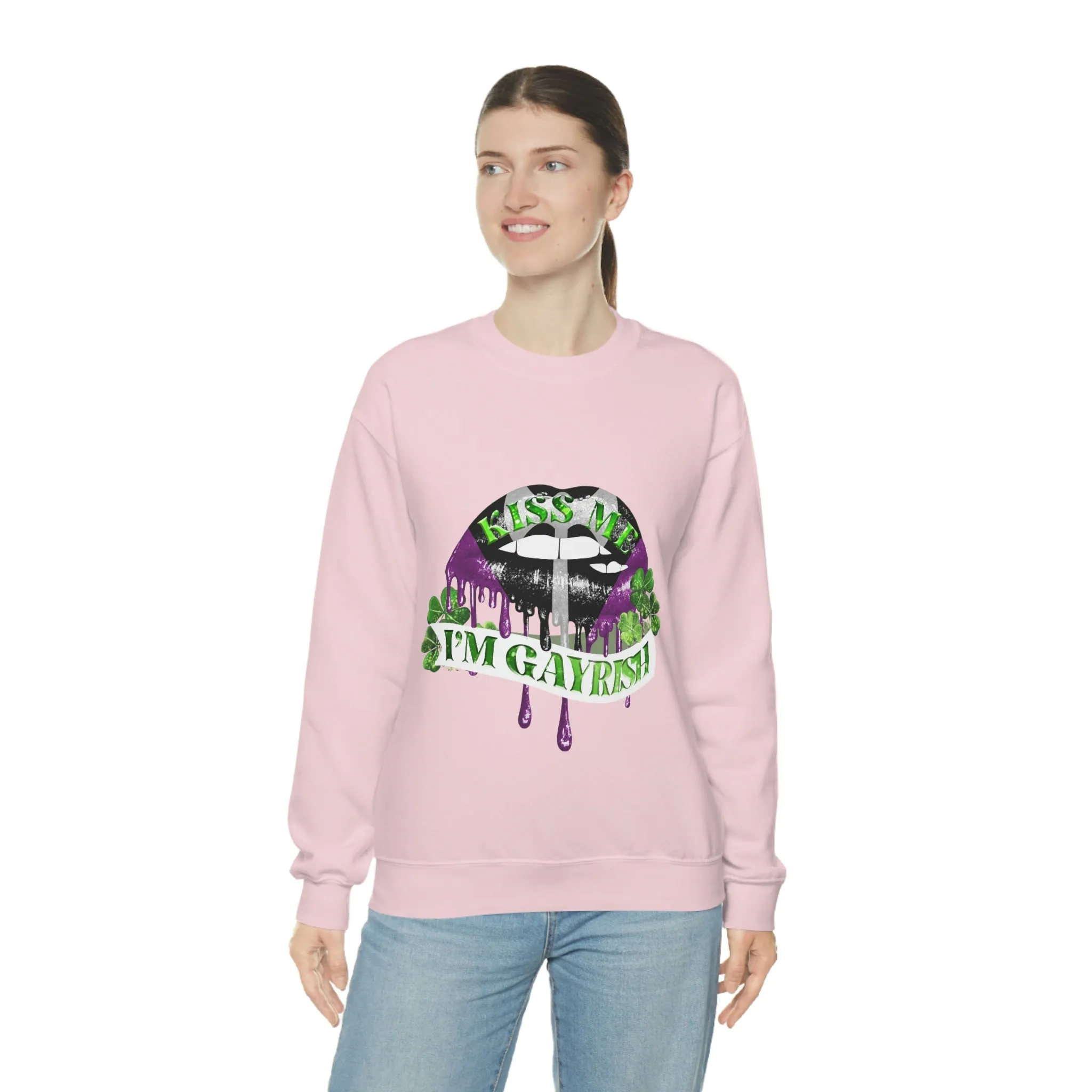 Labrys Lesbian Flag Heavy Blend Crewneck Sweatshirt St. Patricks Day Unisex Size - Kiss Me