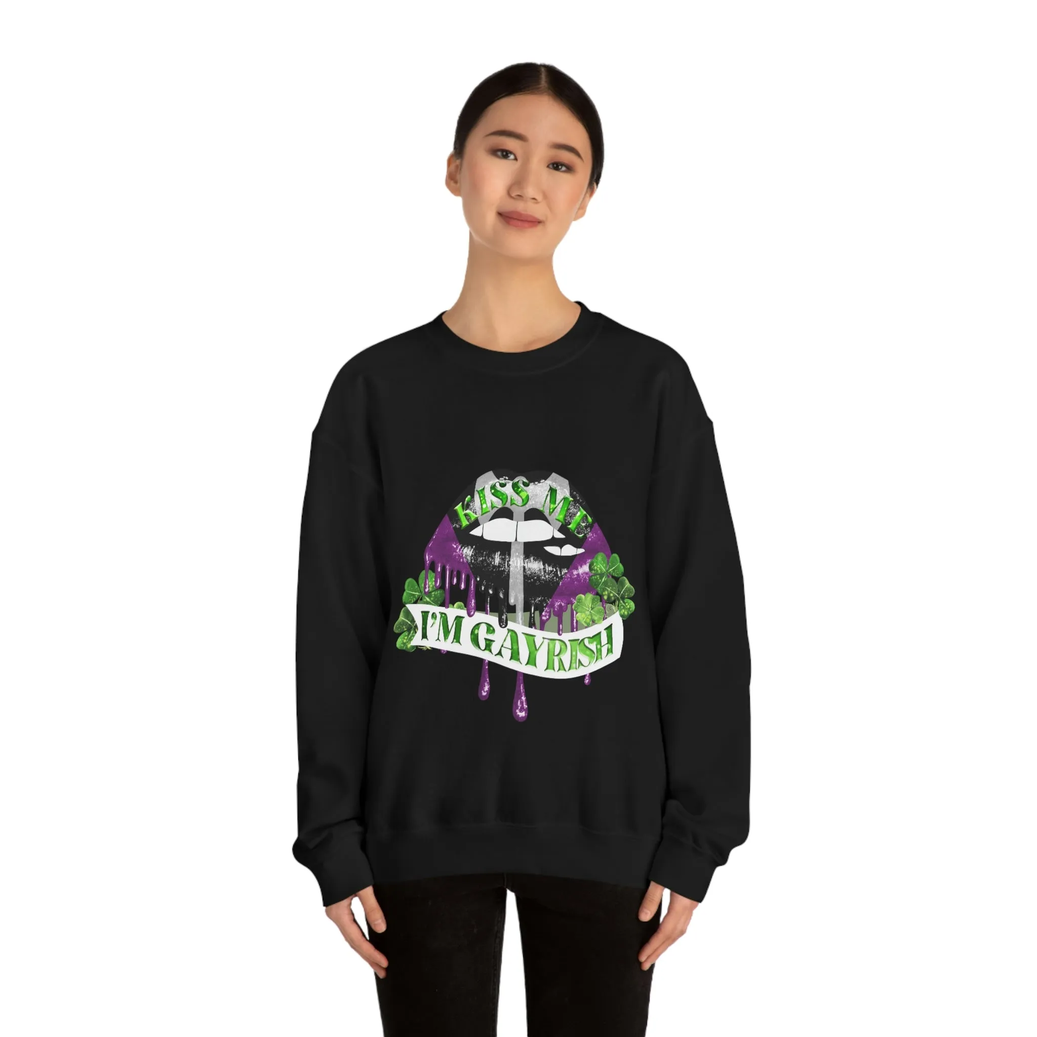 Labrys Lesbian Flag Heavy Blend Crewneck Sweatshirt St. Patricks Day Unisex Size - Kiss Me