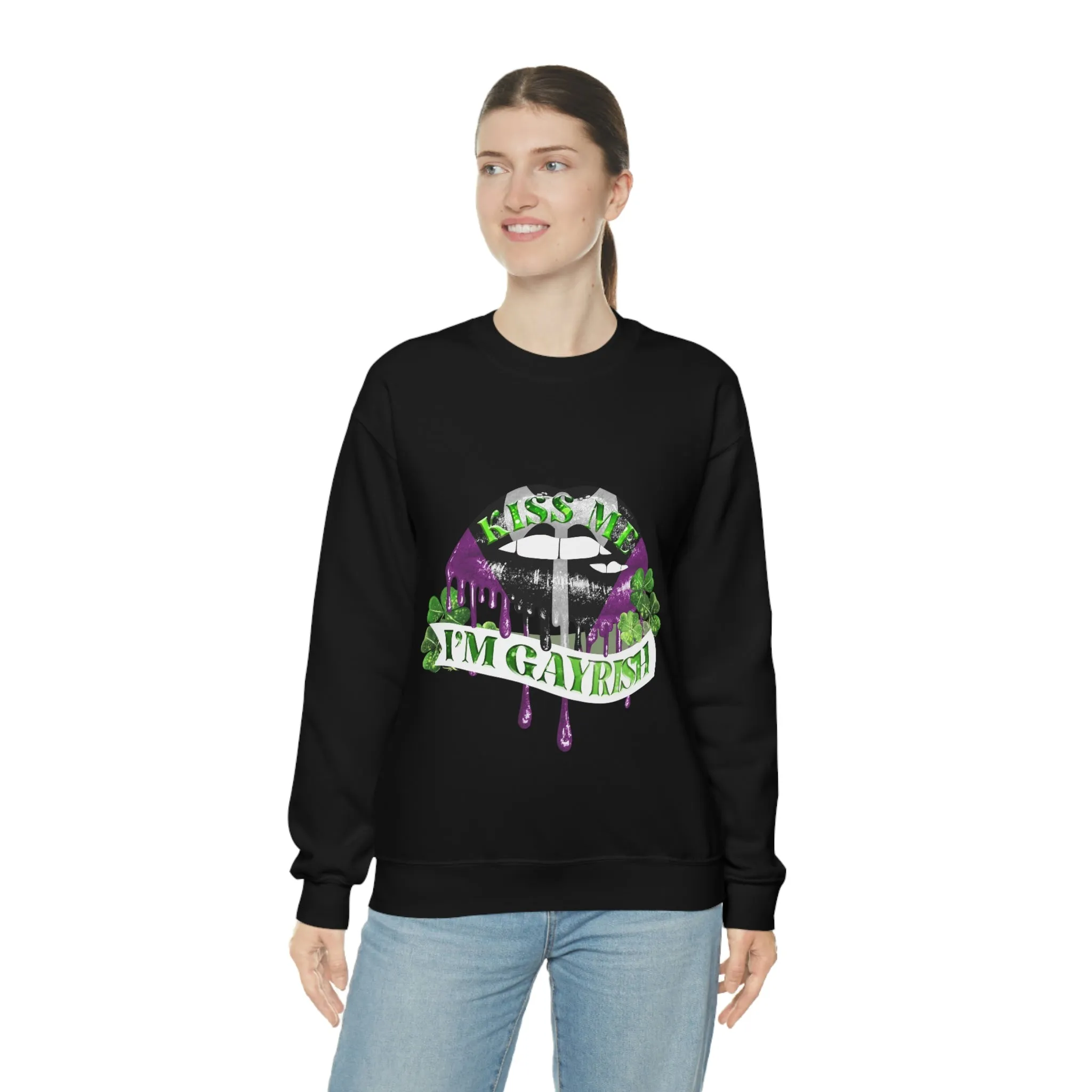 Labrys Lesbian Flag Heavy Blend Crewneck Sweatshirt St. Patricks Day Unisex Size - Kiss Me