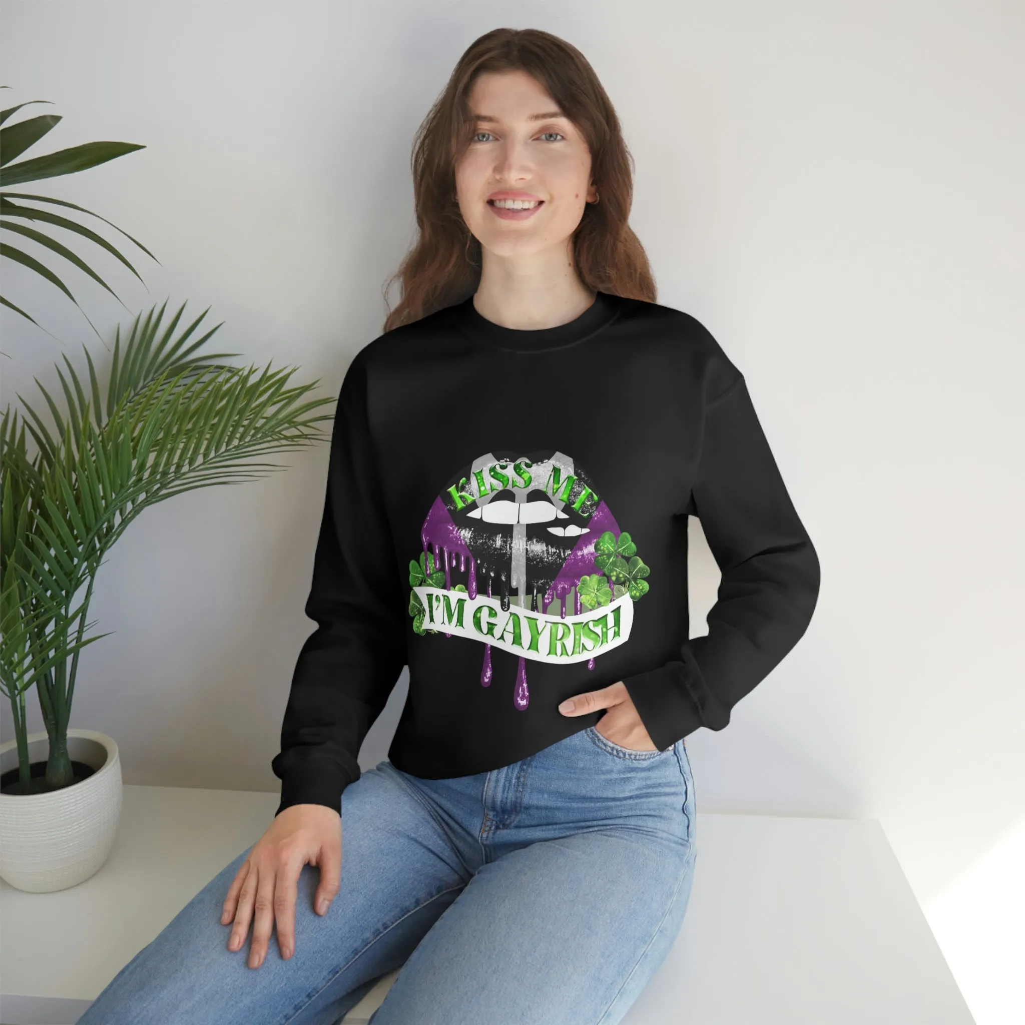 Labrys Lesbian Flag Heavy Blend Crewneck Sweatshirt St. Patricks Day Unisex Size - Kiss Me