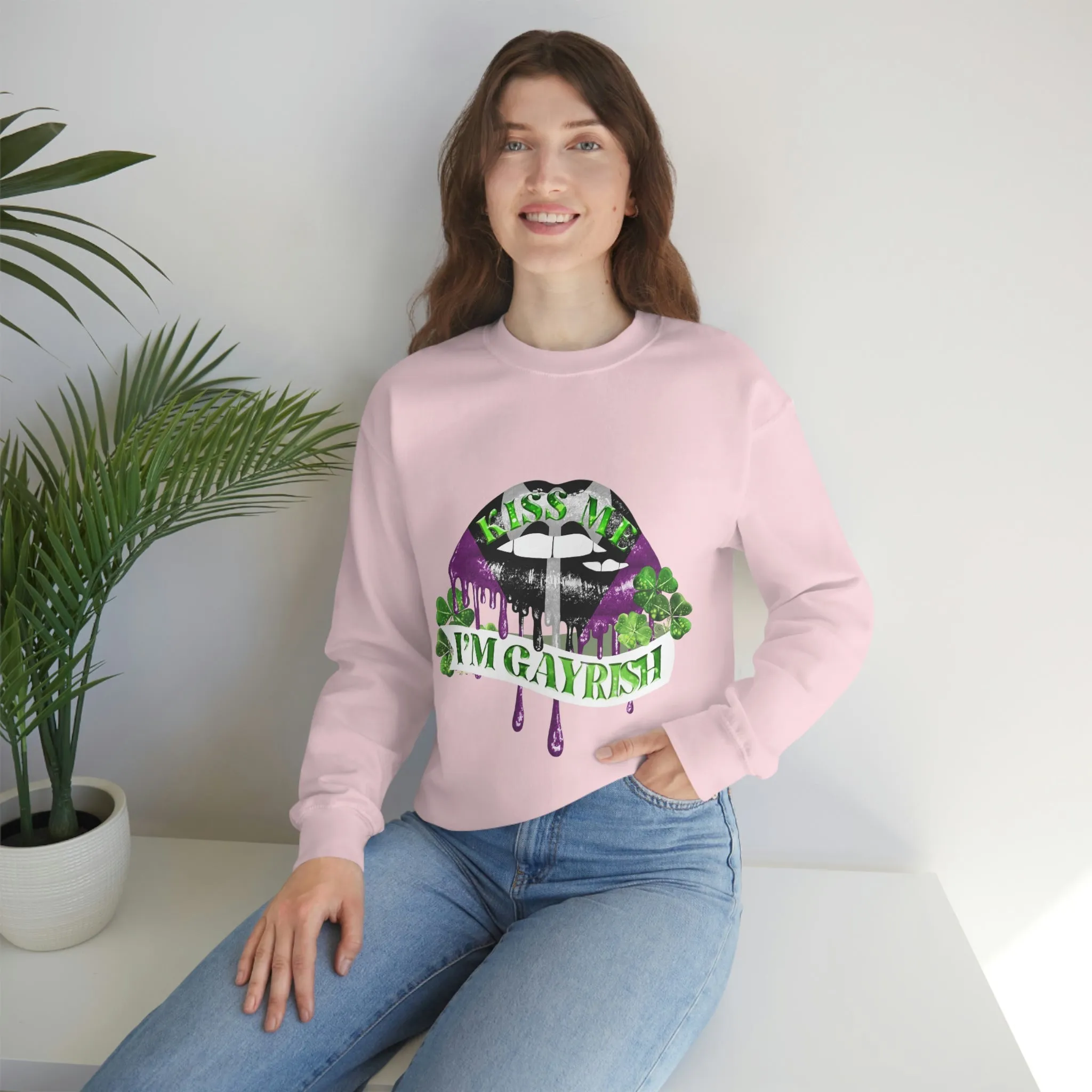 Labrys Lesbian Flag Heavy Blend Crewneck Sweatshirt St. Patricks Day Unisex Size - Kiss Me