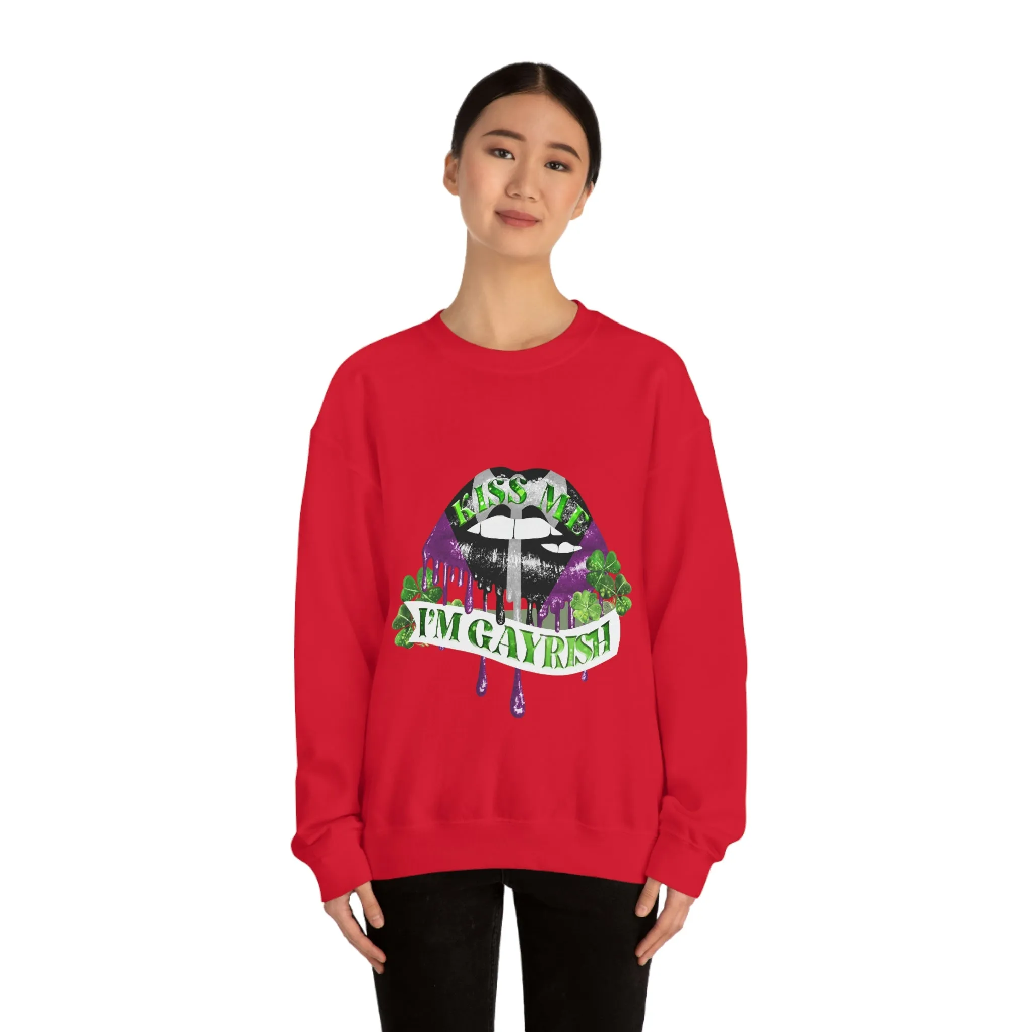 Labrys Lesbian Flag Heavy Blend Crewneck Sweatshirt St. Patricks Day Unisex Size - Kiss Me