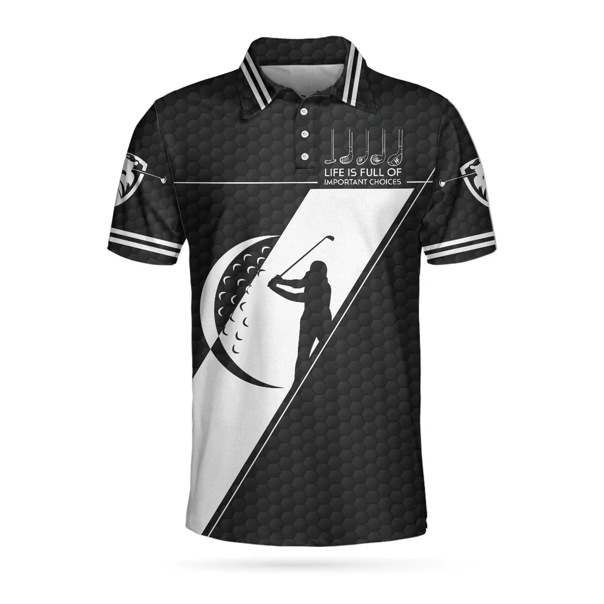 Life Is Full Of Important Choices Golf Polo Shirt, Black Golfing Pattern Polo Shirt, Best Golf Shirt For Men Coolspod