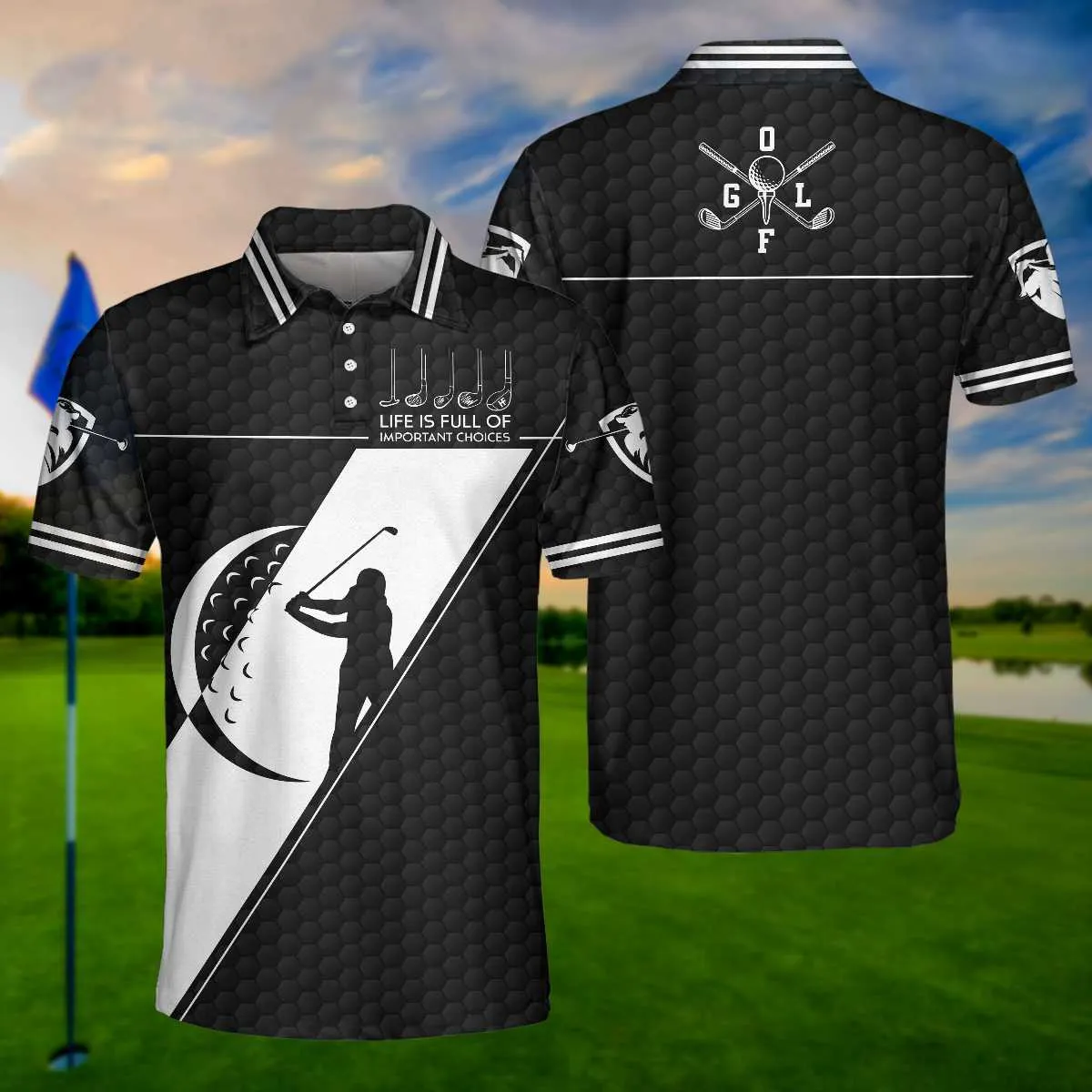 Life Is Full Of Important Choices Golf Polo Shirt, Black Golfing Pattern Polo Shirt, Best Golf Shirt For Men Coolspod