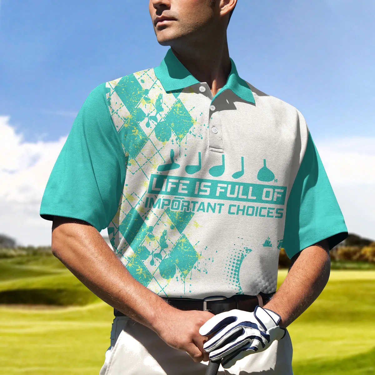 Life Is Full Of Important Choices Golf Polo Shirt, Cyan Argyle Pattern Polo Shirt, Best Golf Shirt For Men Coolspod