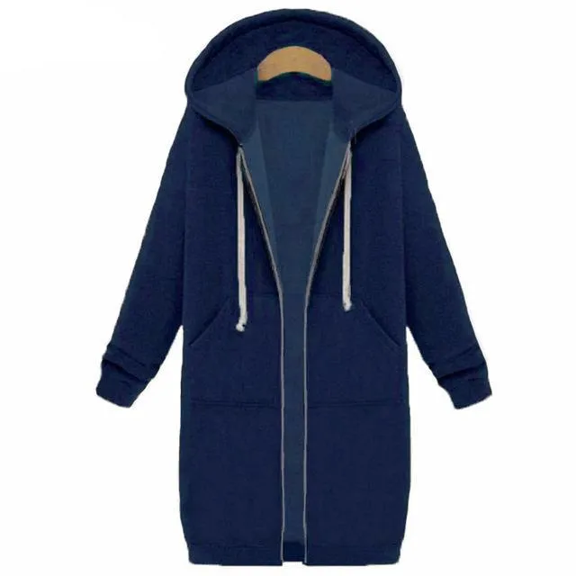 Long Autumn Zip Up Hooded Jacket