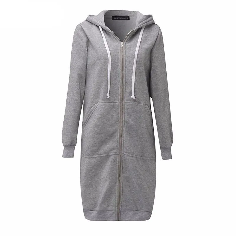 Long Autumn Zip Up Hooded Jacket