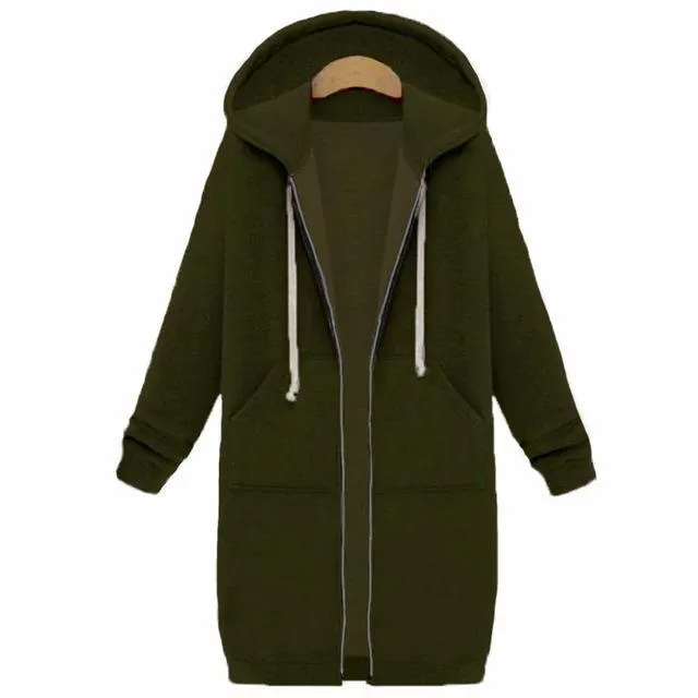 Long Autumn Zip Up Hooded Jacket