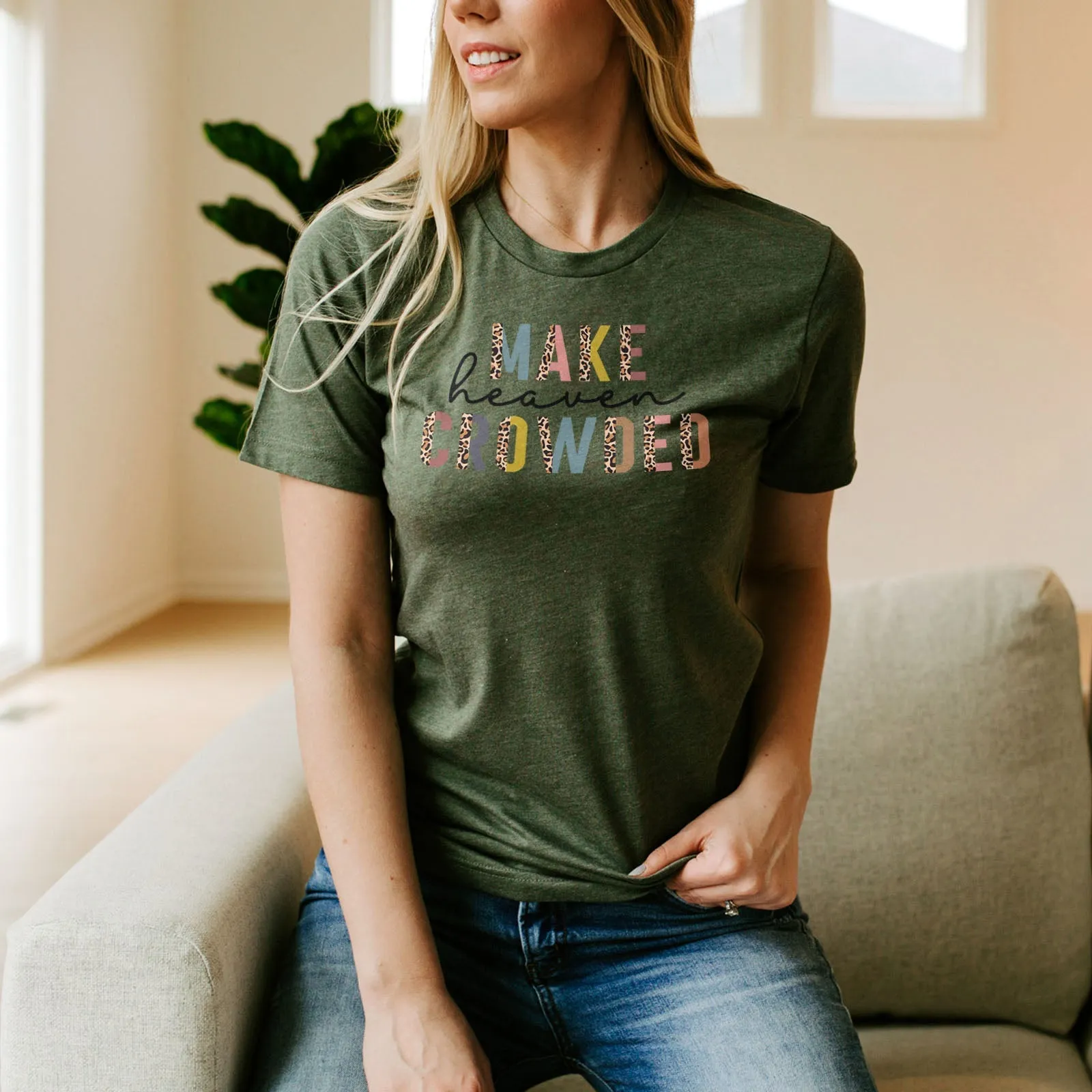 Make Heaven Crowded Half Leopard Tee Shirts For Women - Christian Shirts for Women - Religious Tee Shirts