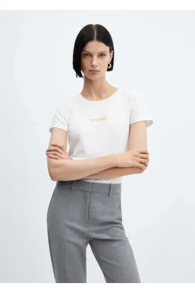 Mango Women's White Cotton logo T-Shirt