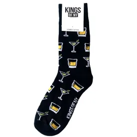 Martini and Whiskey Black Mens Cotton Socks