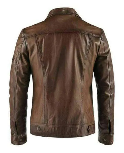 Men Genuine leather slim fit distress slim fit biker jacket