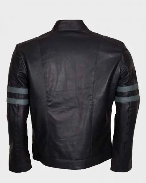 Men's Blue Stripe Mayhem Retro Black Biker Leather Jacket