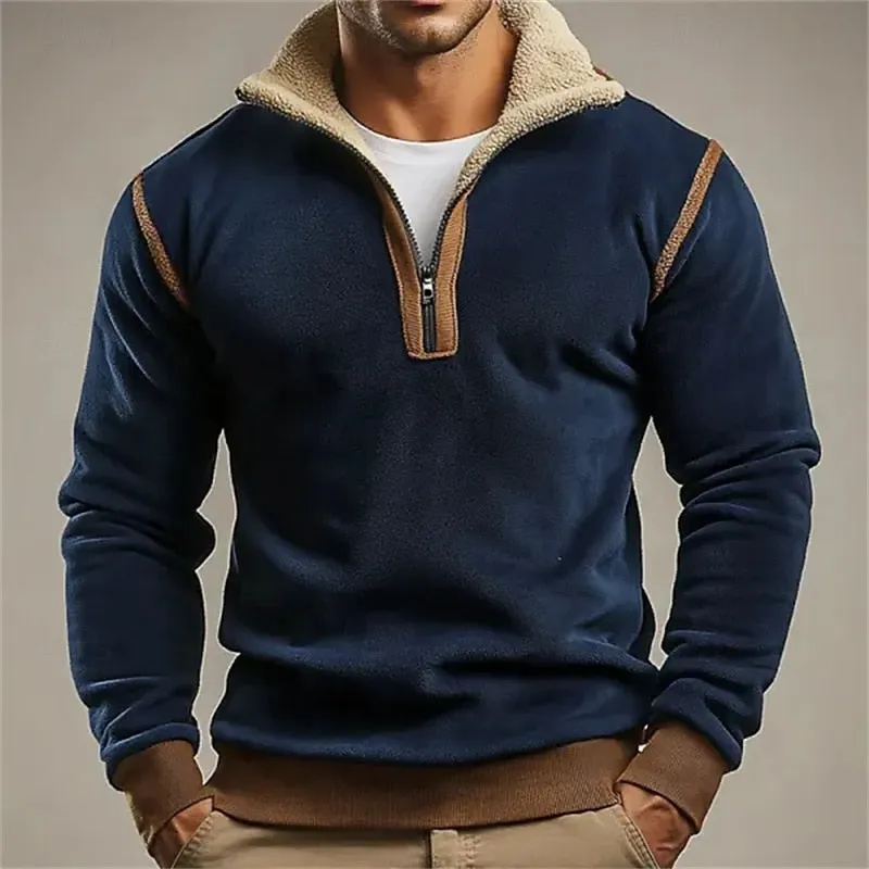 Men's Sweatshirt Quarter Zip Sweatshirt Navy Blue Half Zip Plain Pocket Sports & Outdoor Daily Holiday Streetwear Cool Casual Spring &  Fall Clothing Apparel Hoodies Sweatshirts