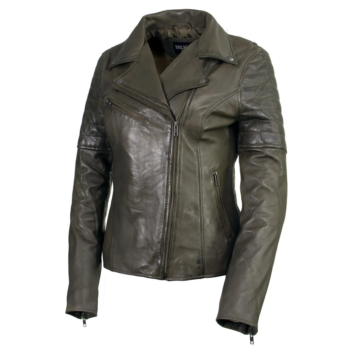 Milwaukee Leather Women's Duchess Olive Motorcycle Style Fashion Casual Leather Jacket SFL2870