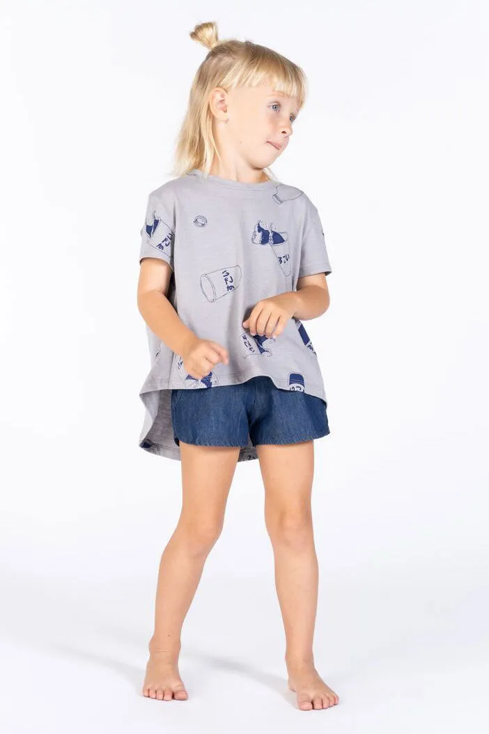 OMAMImini Grey Gathered Girls Shirt