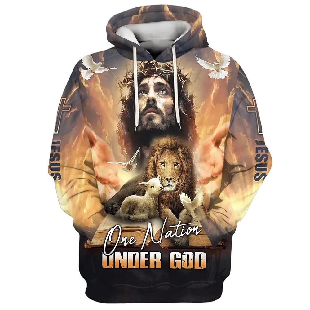 One Nation Under God - Jesus Lion And Lamb Hoodie - Men & Women Christian Hoodie - 3D Printed Hoodie