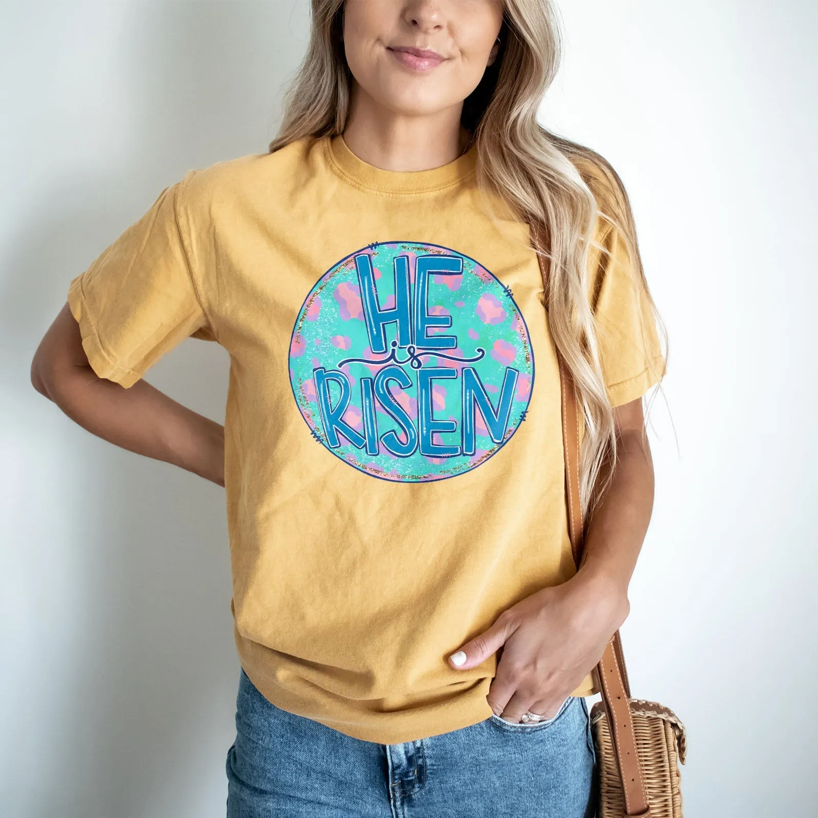 Pastel Leopard He is Risen Tee Shirts For Women - Christian Easter T Shirts