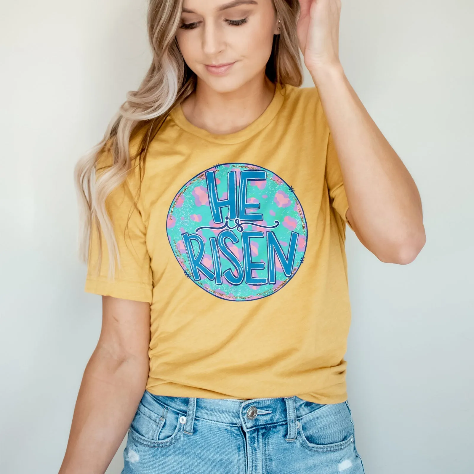 Pastel Leopard He is Risen Tee Shirts For Women - Christian Easter T Shirts