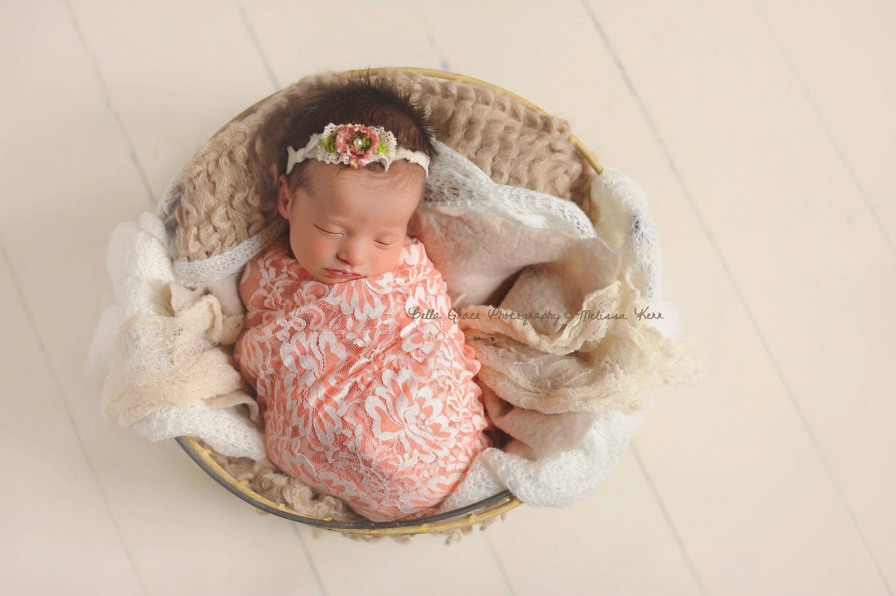 Peach and Cream Floral Stretch Lace Baby Wrap